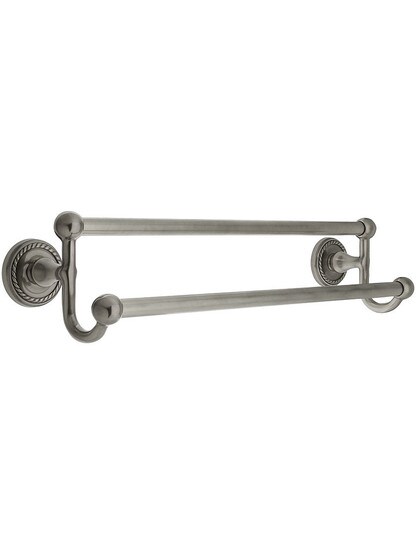 18 inch Brass Double Towel Bar with Rope Rosettes in Antique Pewter.